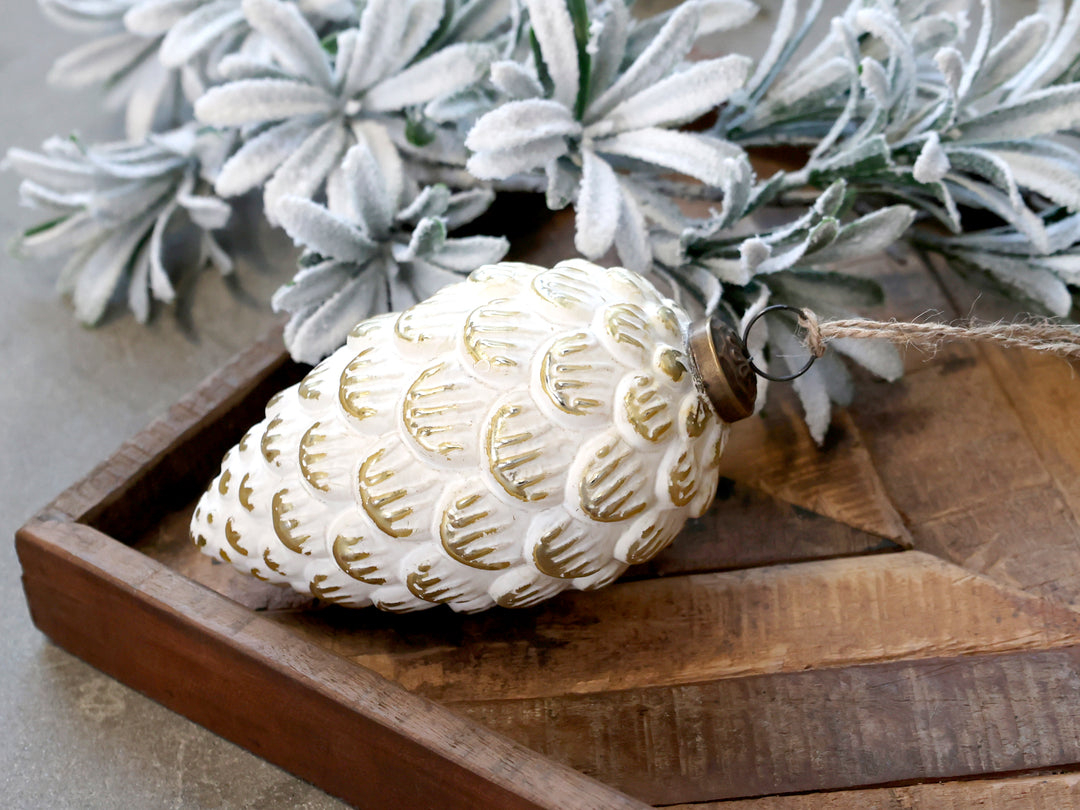 distressed vintage style bauble pine cone shape
