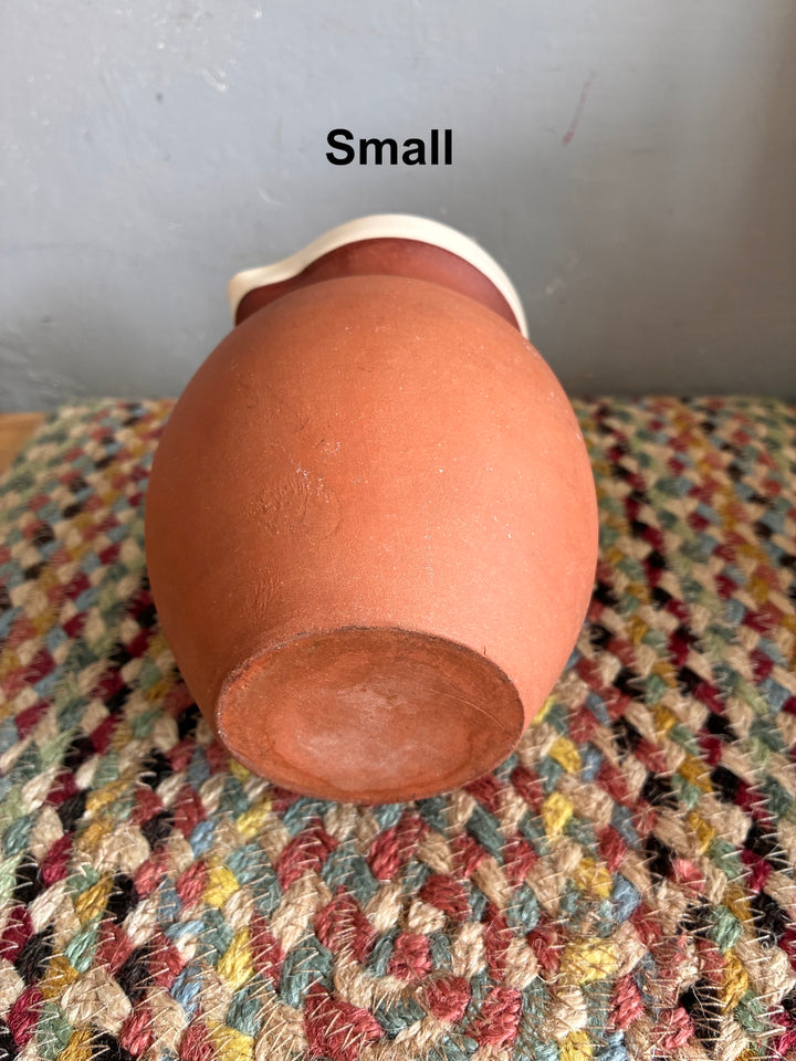 Vintage Slipware Terracotta Jug - North Devon, small terracotta jug showcasing English pottery craftsmanship.