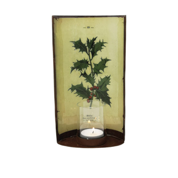 Vintage Tin Candle Sconce with Holly Decor