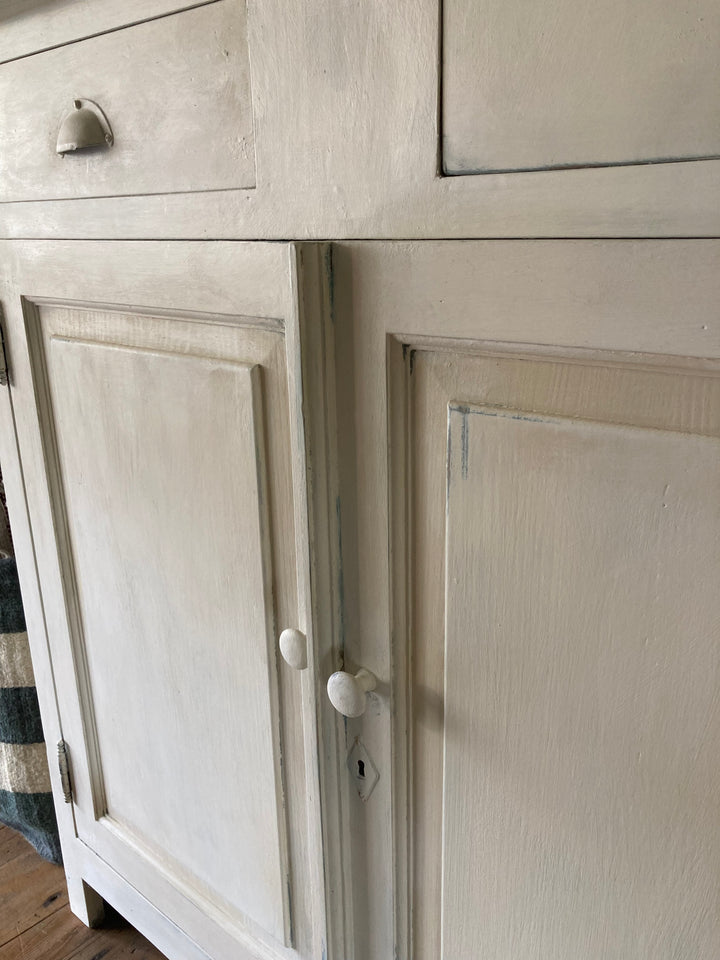 two drawer with painted cup handles, two door cupboard on old white cupboard