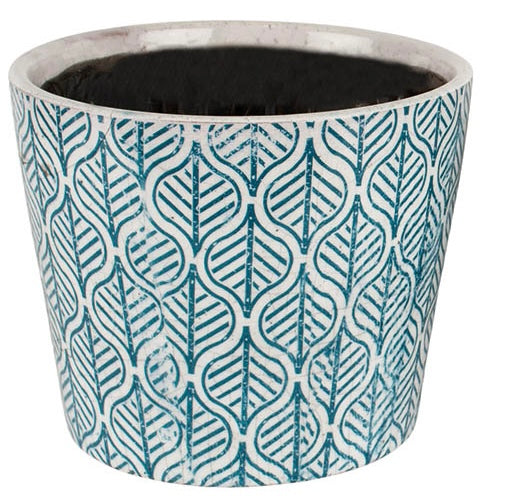 Teal Green Vintage Style Dutch Terracotta Leaf Print Flowerpot for sale at Source for the Goose, Devon