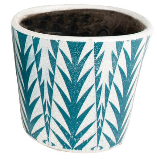 Teal Green Vintage Style Dutch Terracotta Tropical Print Flowerpot for sale at Source for the Goose, Devon