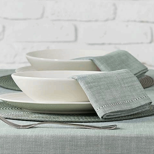 Waltons Moss Green Chambray Tableware at Source for the Goose , Devon