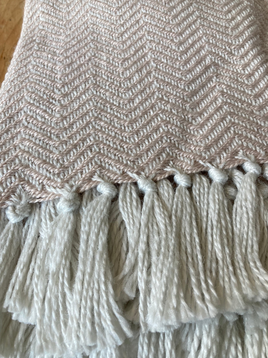 Weaver Green Herringbone Blanket in Shell Pink