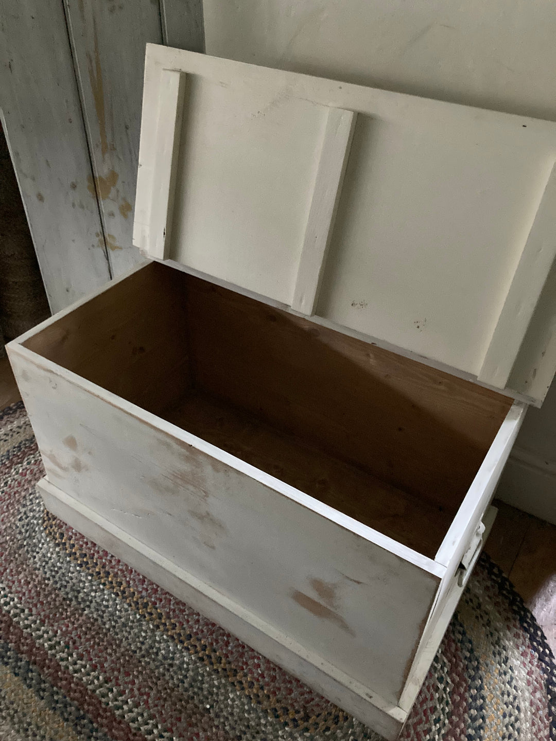 capacious interior of Vintage White Painted Pine Trunk