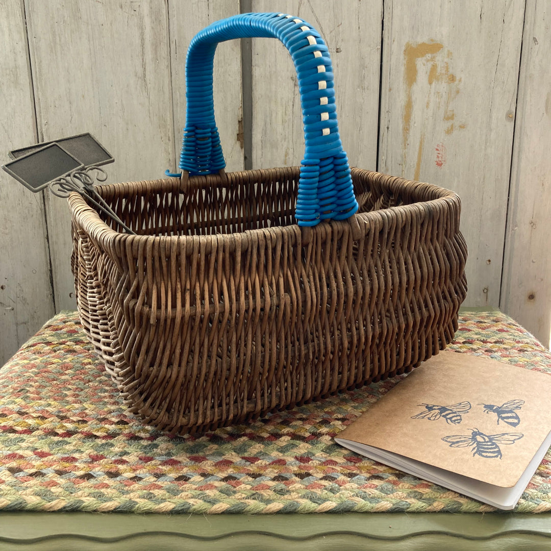 Wicker Basket with Retro Blue Handle for sale at Source for the Goose, Devon