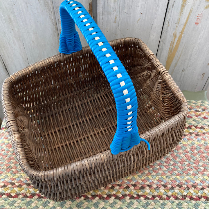 Wicker Basket with Retro Blue Handle 