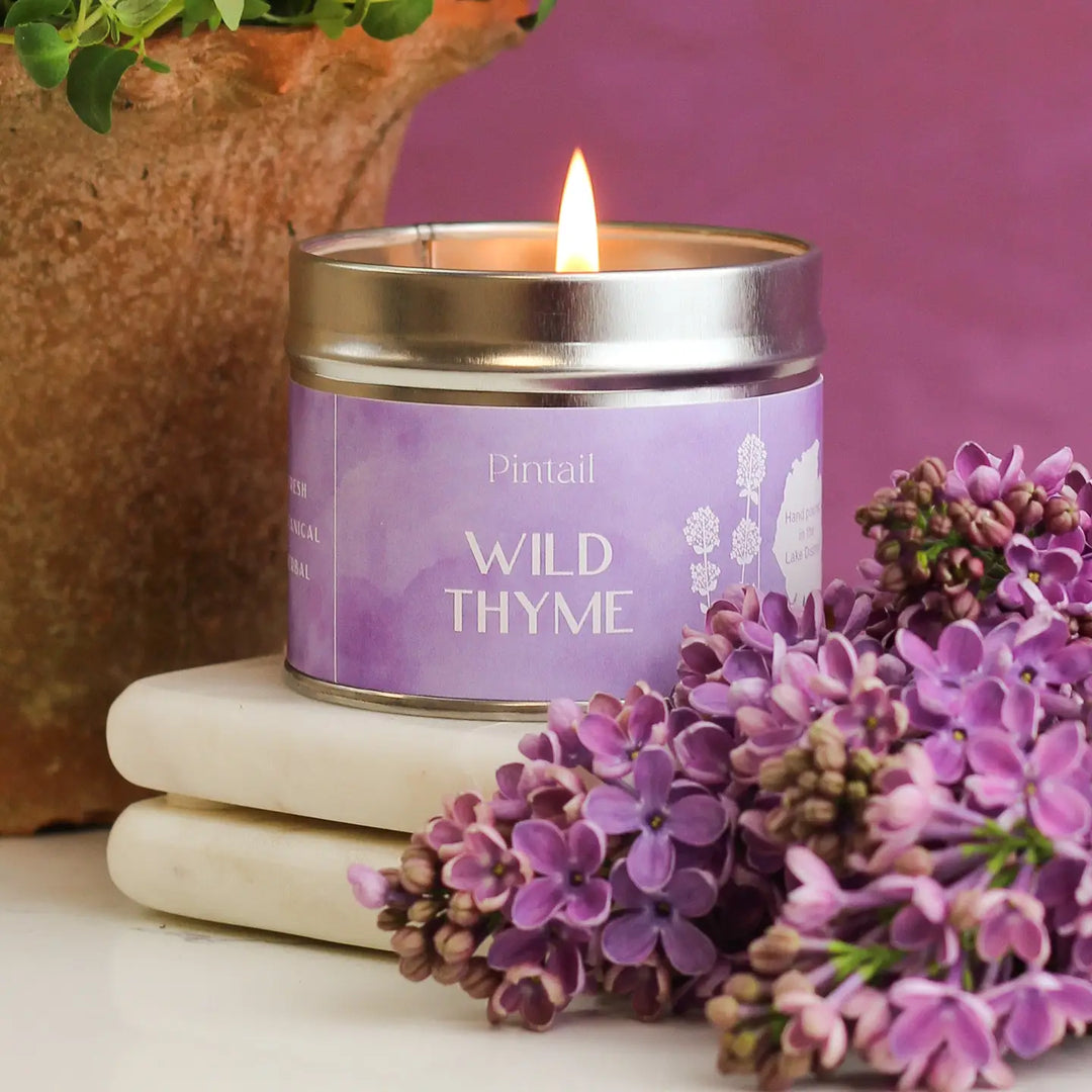 Single Wick Wild Thyme Pintail Candle for sale at Source for the Goose, Devon