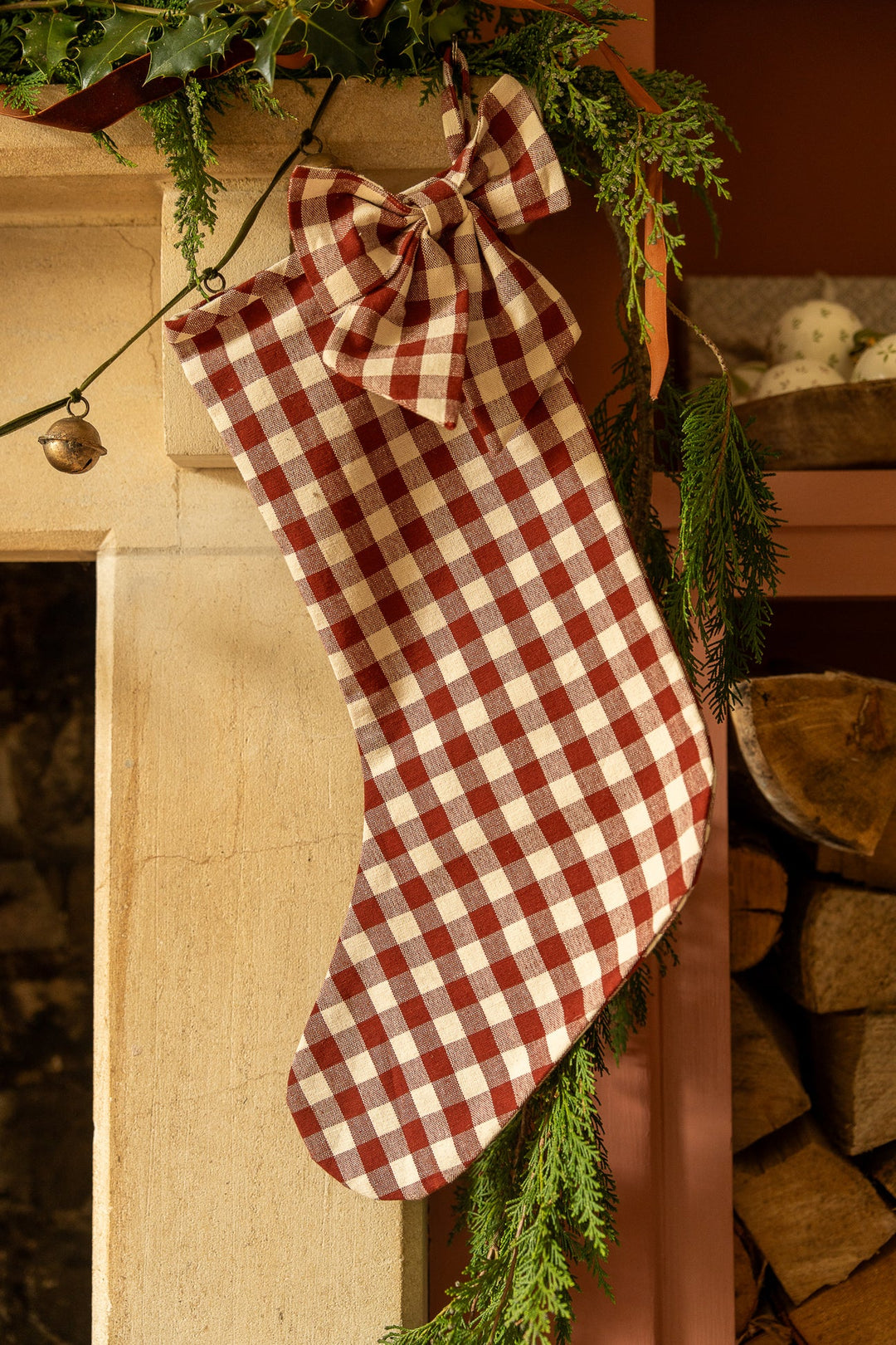 The Gingham Bow Christmas Stocking - Winter Berry
