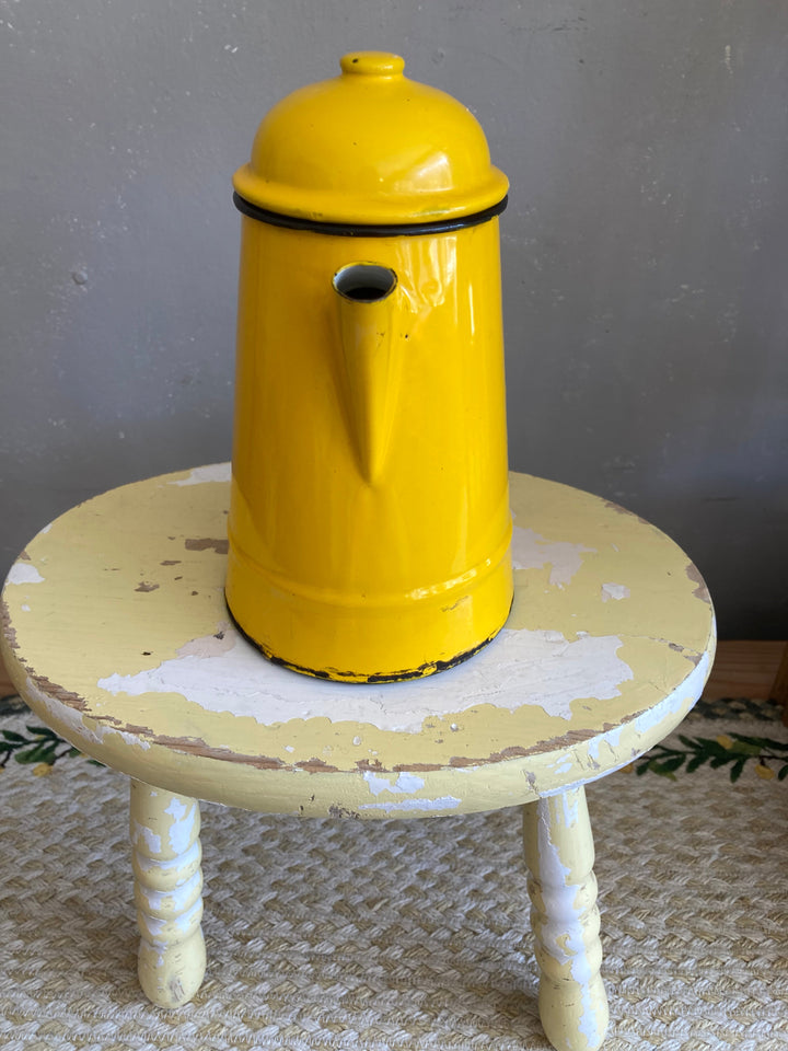 Yellow Vintage Enamel Coffeepot, made in Poland, mid century