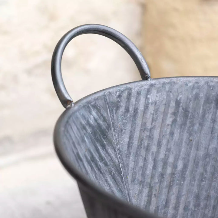 Close-up of Zinc Galvanized Bath Planter with ribbed design, showcasing rustic charm from Source for the Goose, Devon.