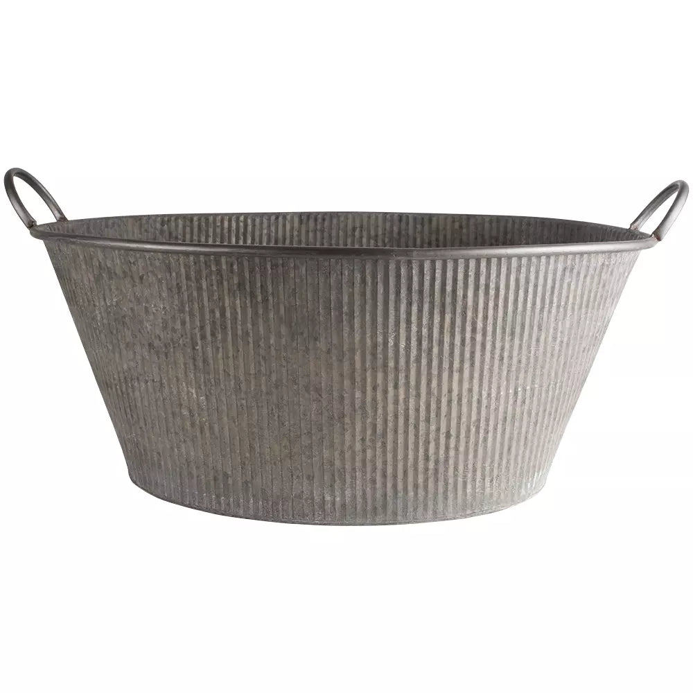 Zinc Galvanised Bath Planter with ribbed design, perfect for outdoor gardening from Source for the Goose, Devon.