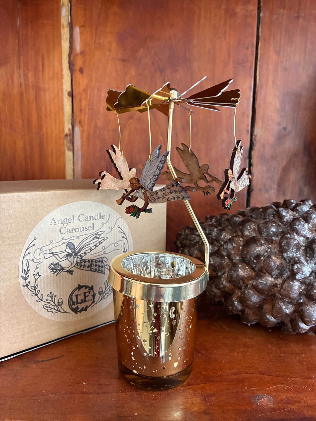 Angel Candle Carousel by Lily Faith – Spinning Christmas Tealight Holder with tealight holder and box.