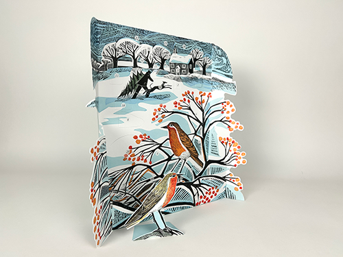 Angela Harding 2025 Advent Calendar with robins in a snowy winter scene for festive cheer from Source for the Goose, Devon.