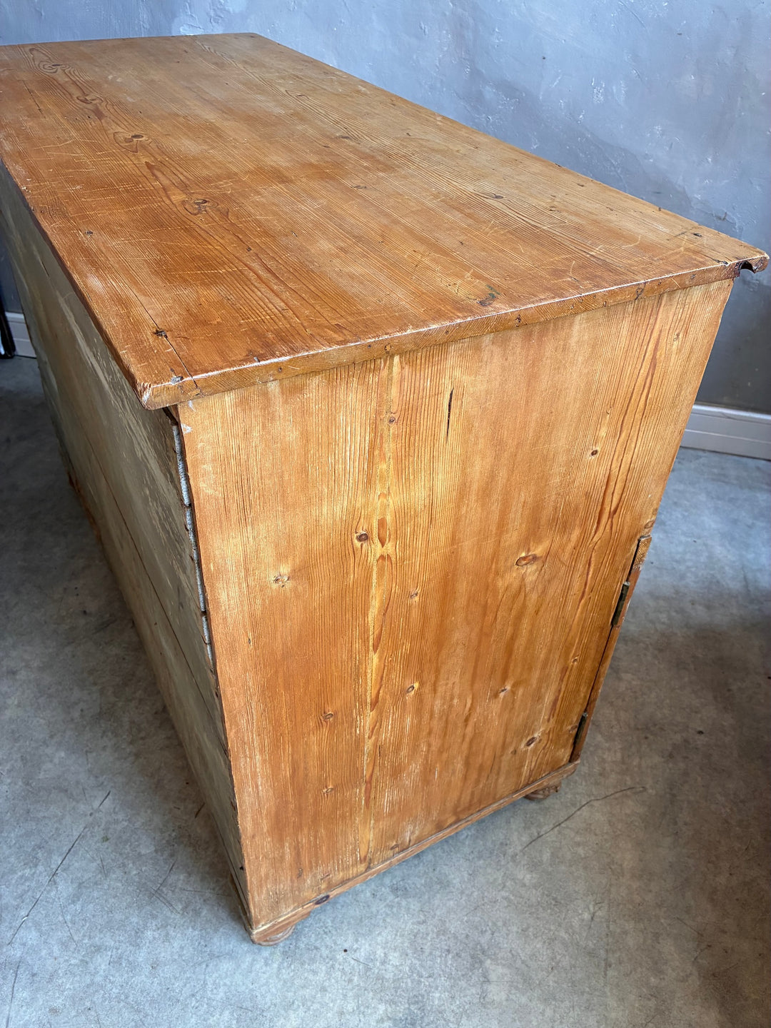 Small Antique Pine Kneehole Desk showcasing rustic wood texture and classic design for country character.