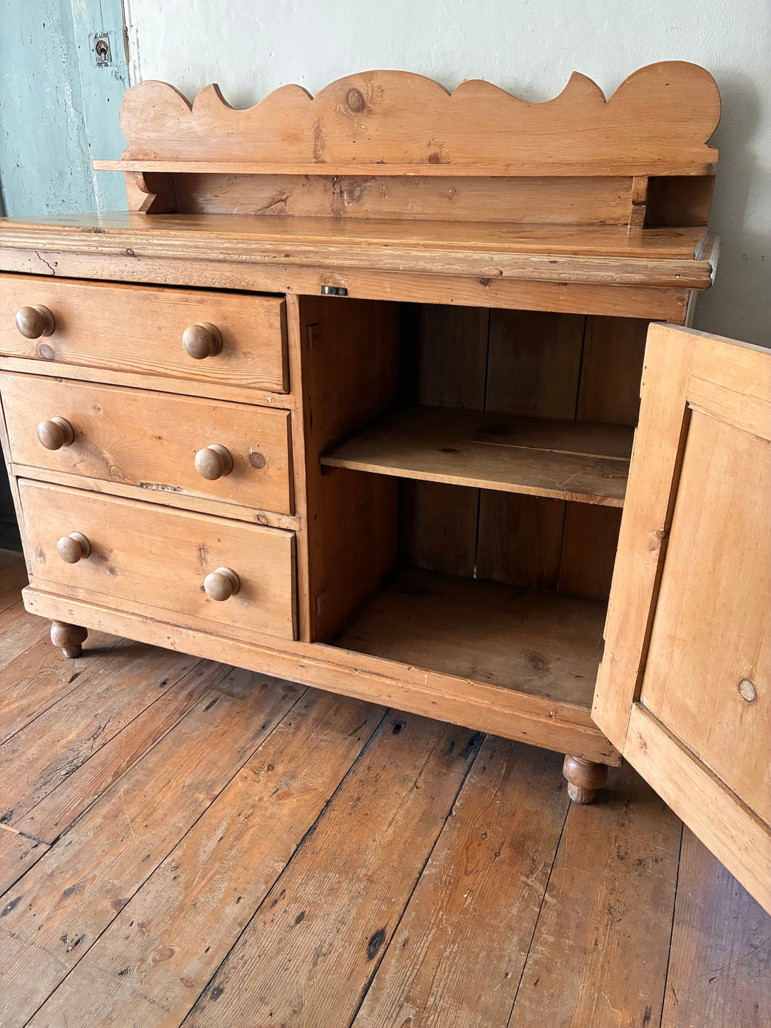 Small Victorian Pine Dresser with Galleried Back showcasing vintage home charm and country home practicality.