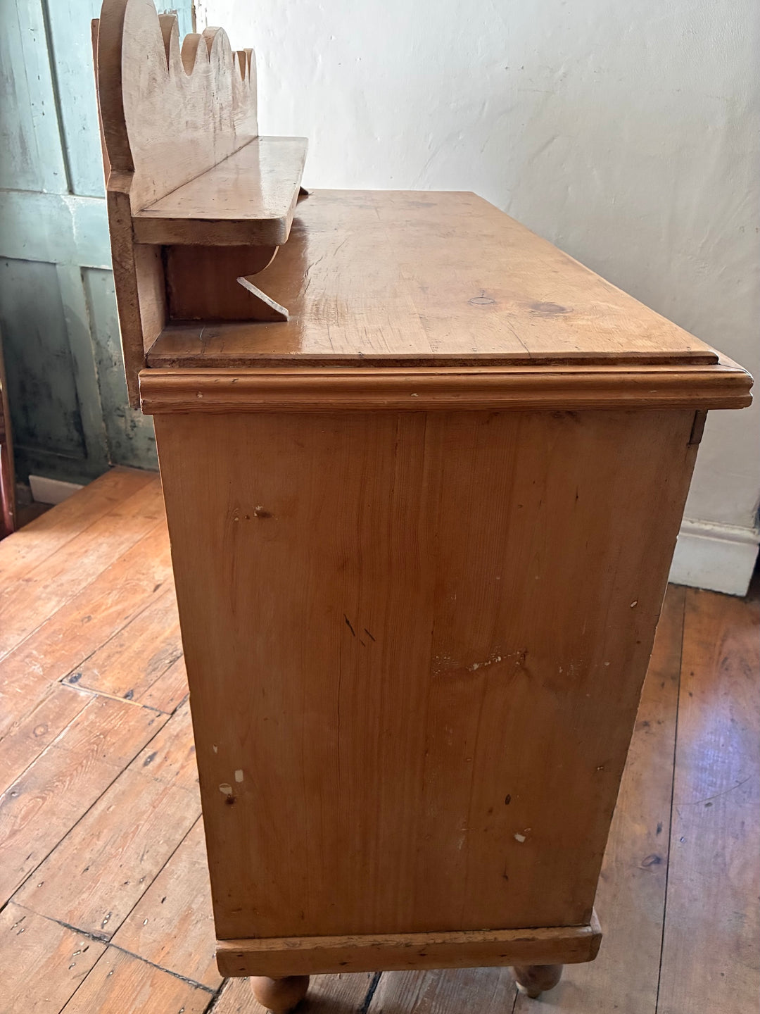Small Victorian Pine Dresser with Galleried Back showcasing vintage charm and practical storage for a country home.