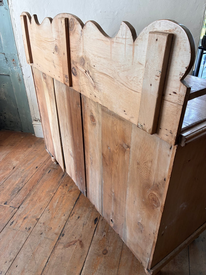 Small Victorian Pine Dresser with Galleried Back showing the detailed craftsmanship and rustic wood finish.