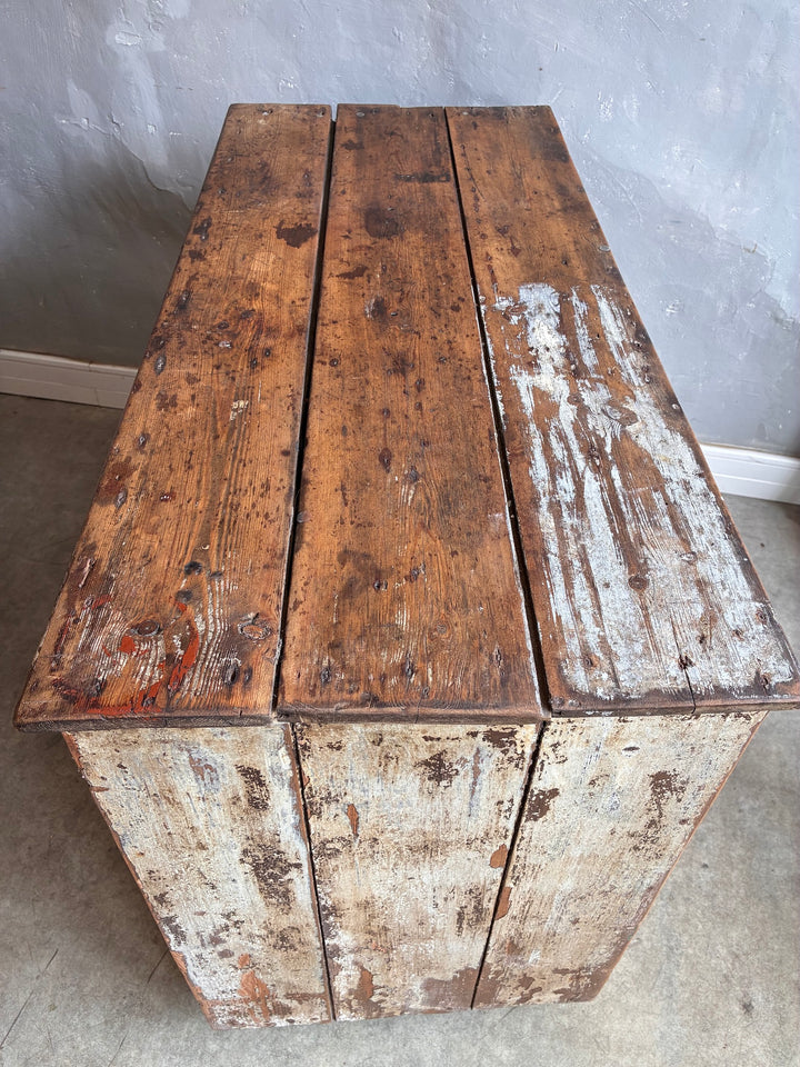 Primitive Antique Pine Wooden Sideboard with distressed wood finish and rustic charm.