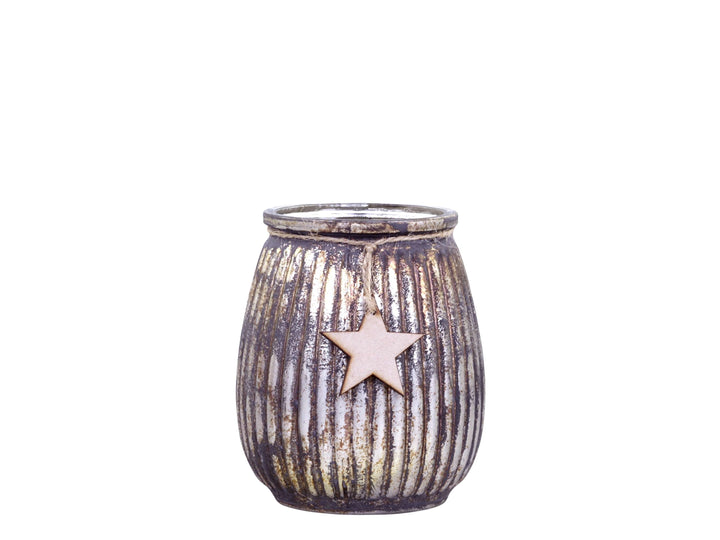 Antiqued Tea Light Holder with Star for sale at Source for the Goose 