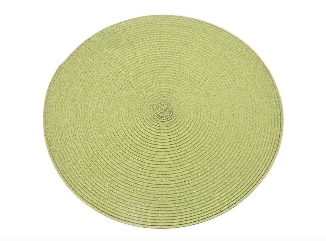 Apple Green Circular Placemat from Source for the Goose in a textured round design perfect for table settings.
