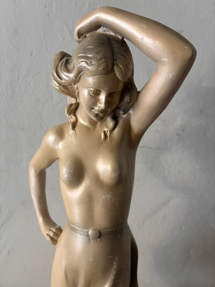 Antique Art Deco Chalkware Lady Figurine showcasing elegance and vintage home charm from the 1930s in Devon.