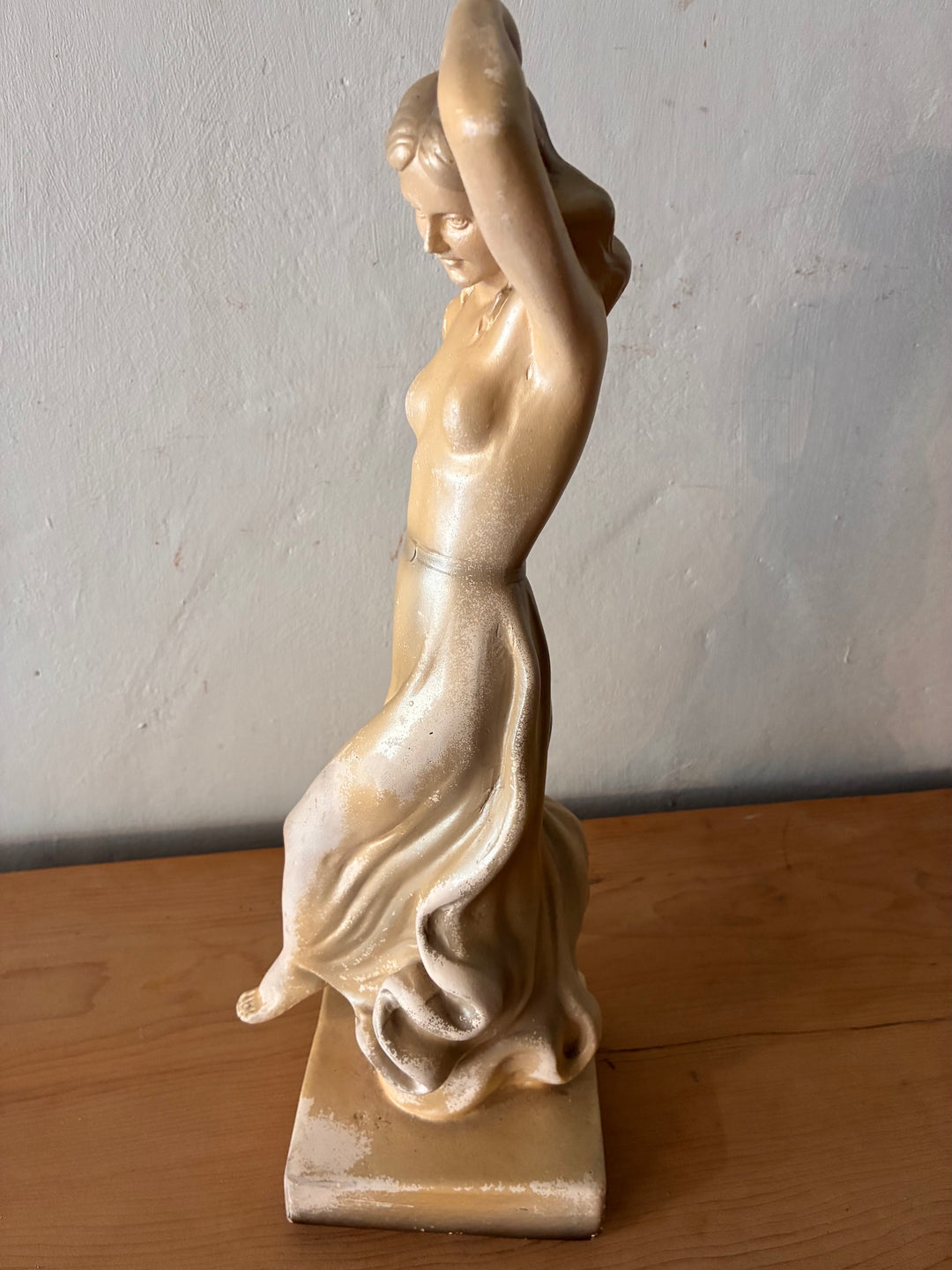 Antique Art Deco Chalkware Lady Figurine showcasing a stylish 1930s design, perfect for vintage home decor in Devon.
