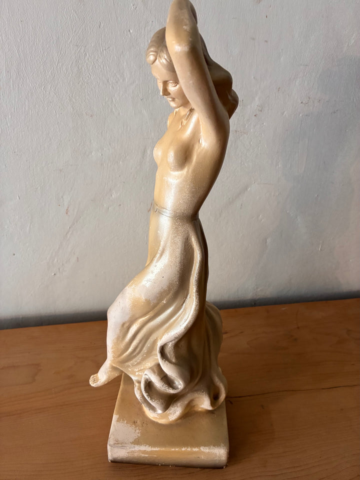 Antique Art Deco Chalkware Lady Figurine showcasing a stylish 1930s design, perfect for vintage home decor in Devon.