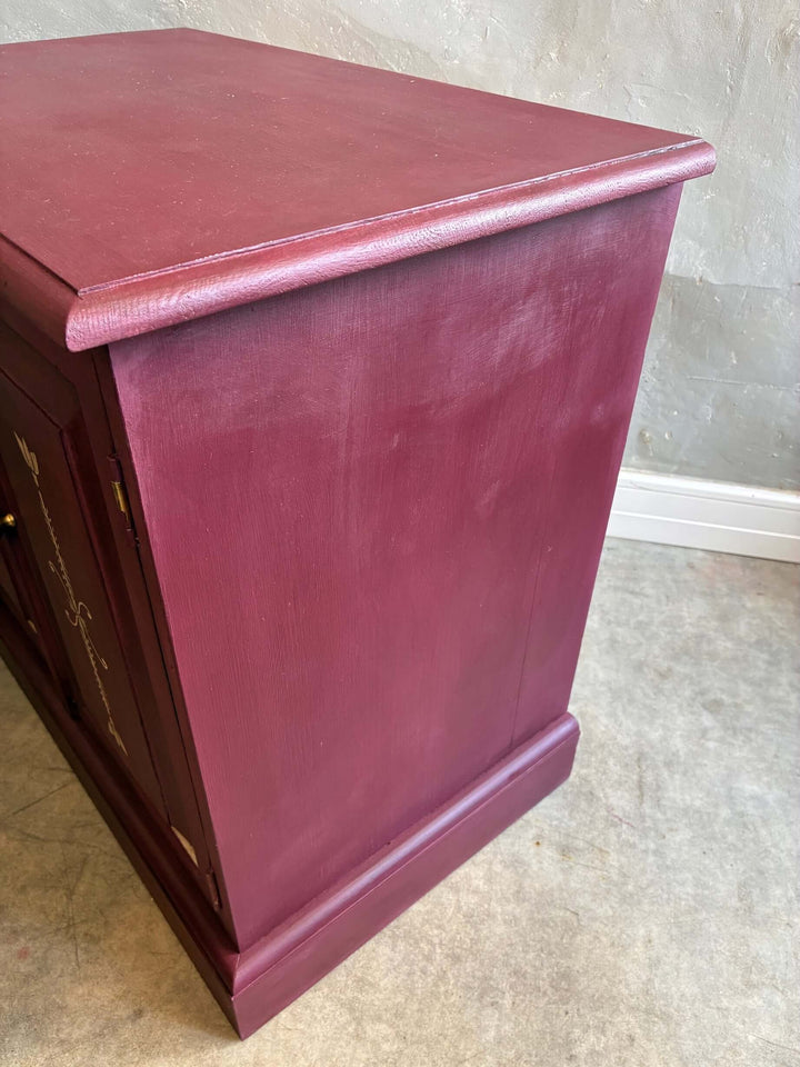 Aubergine Folk Art Style Cupboard showcasing rich burgundy and plum tones, perfect for small spaces from Source for the Goose, Devon.