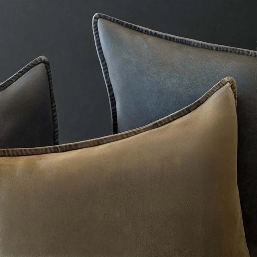 Stonewashed velvet cushions in earthy shades from Source for the Goose, Devon - cozy and stylish home decor.