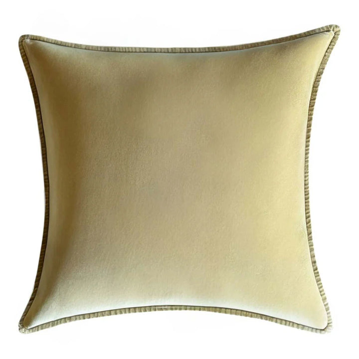 Stonewashed Velvet Cushion in soft yellow with matching trim from Source for the Goose, Devon.