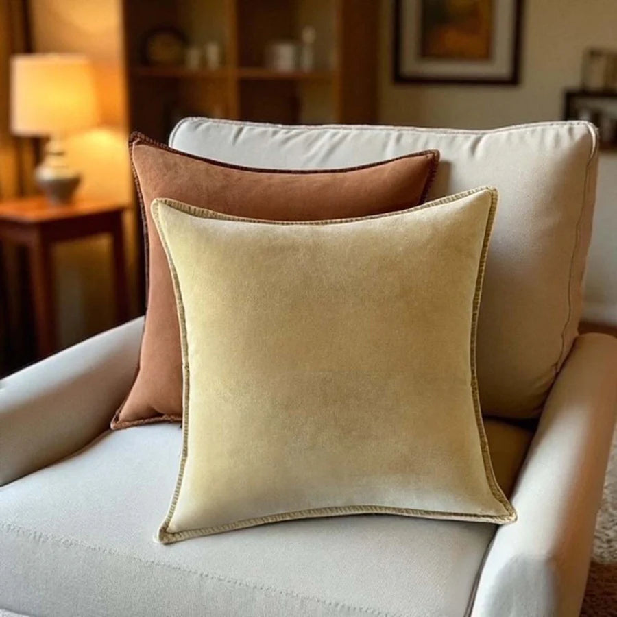 Stonewashed Velvet Cushion in earthy tones, enhancing cozy living spaces - Source for the Goose, Devon.