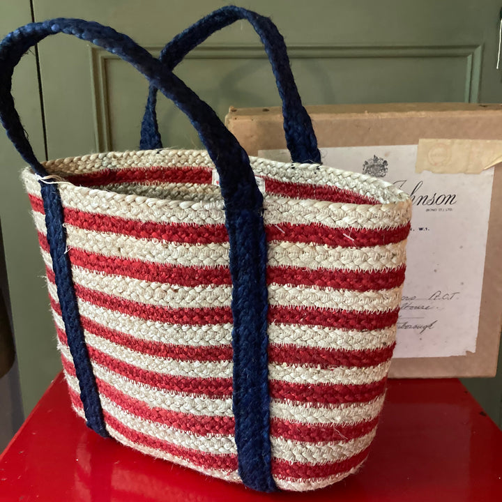 Jute Navy and Red Stripe Tote Bag for sale at Source for the Goose , South Molton, Devon
