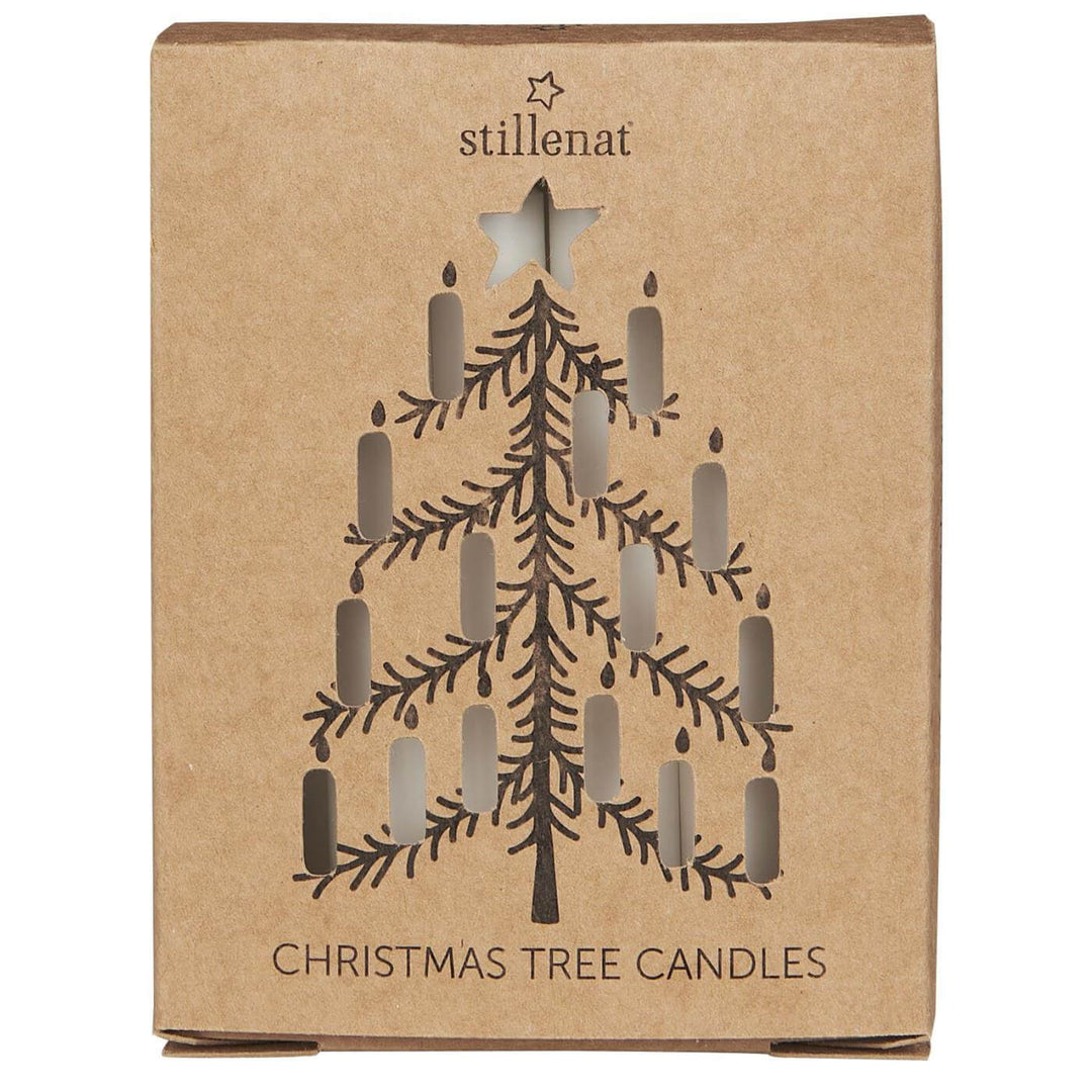 festive box of white taper candles