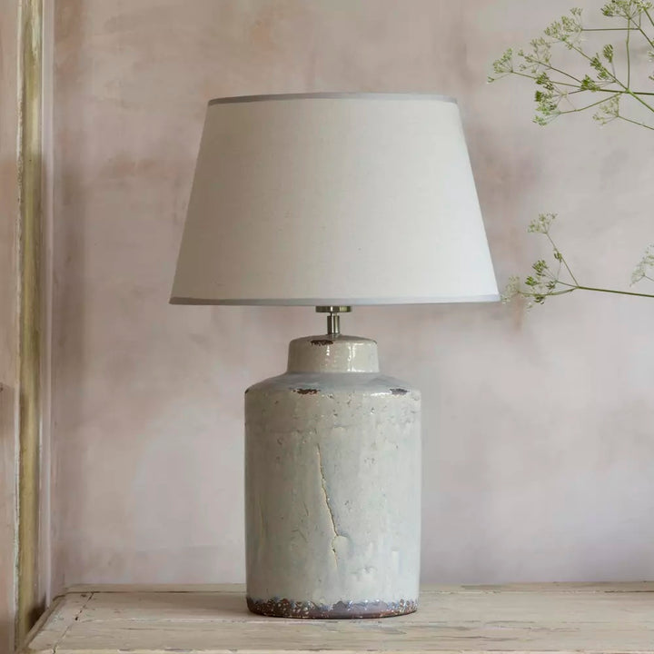 Tall Rustic Glaze Stoneware Table Lamp featuring a textured ceramic base and soft cream shade, from Source for the Goose Devon.
