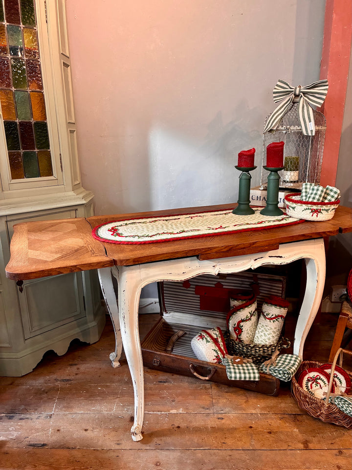 Vintage French Oak Parquet Top Table - Extending