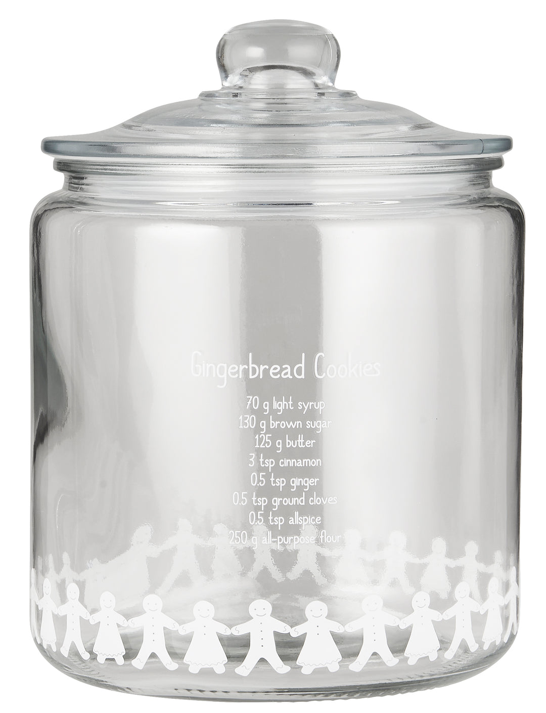 Classical Gingerbread Cookie Glass Storage Jar with gingerbread men design for homemade cookies.