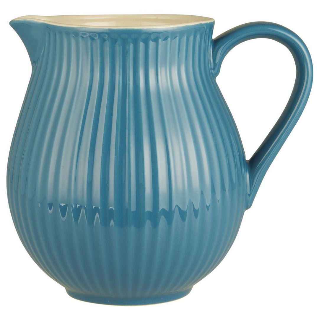 Cornflower Blue Pitcher Jug - Ribbed Design showcasing its elegant ribbed pattern and charming blue hue.