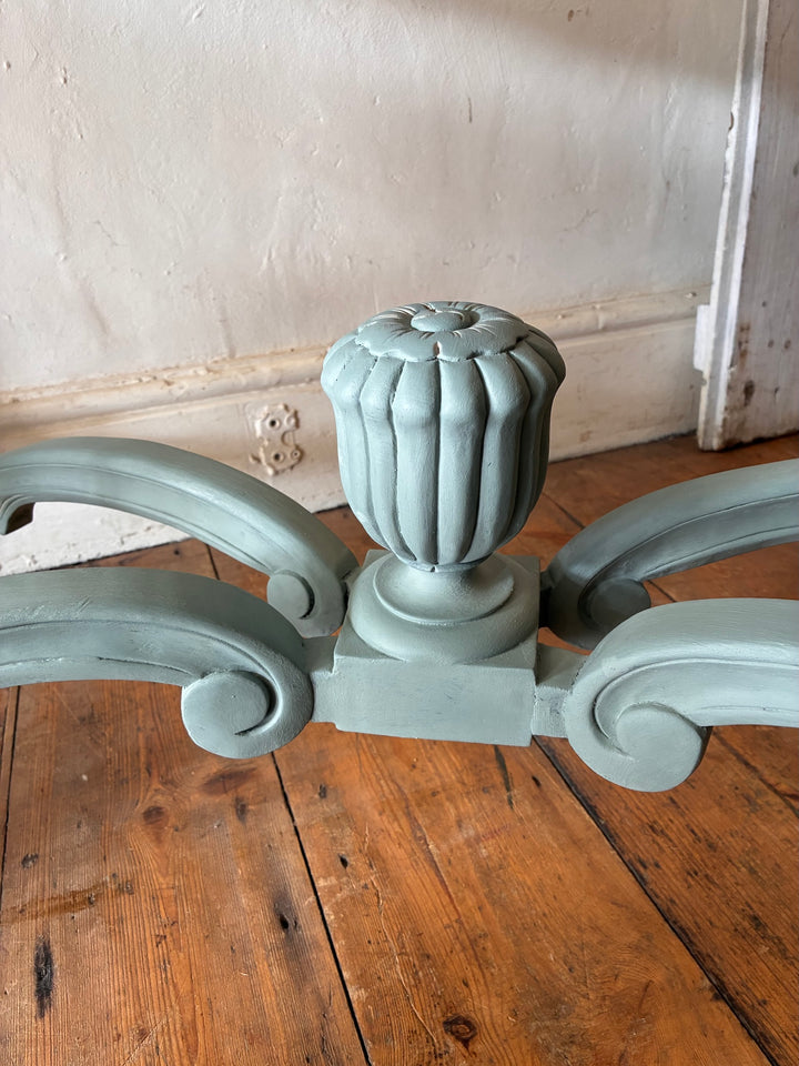 Duck Egg Blue Console Table with Cabriole Legs detailed view of floral carving and legs