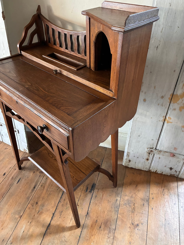 Edwardian Lady's Writing Desk with fold-out leather surface and decorative gallery from Source for the Goose, Devon.