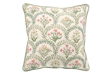 Embroidered Floral Cushion - Keswick featuring hand-embroidered floral design and green trim, by Source for the Goose, Devon.
