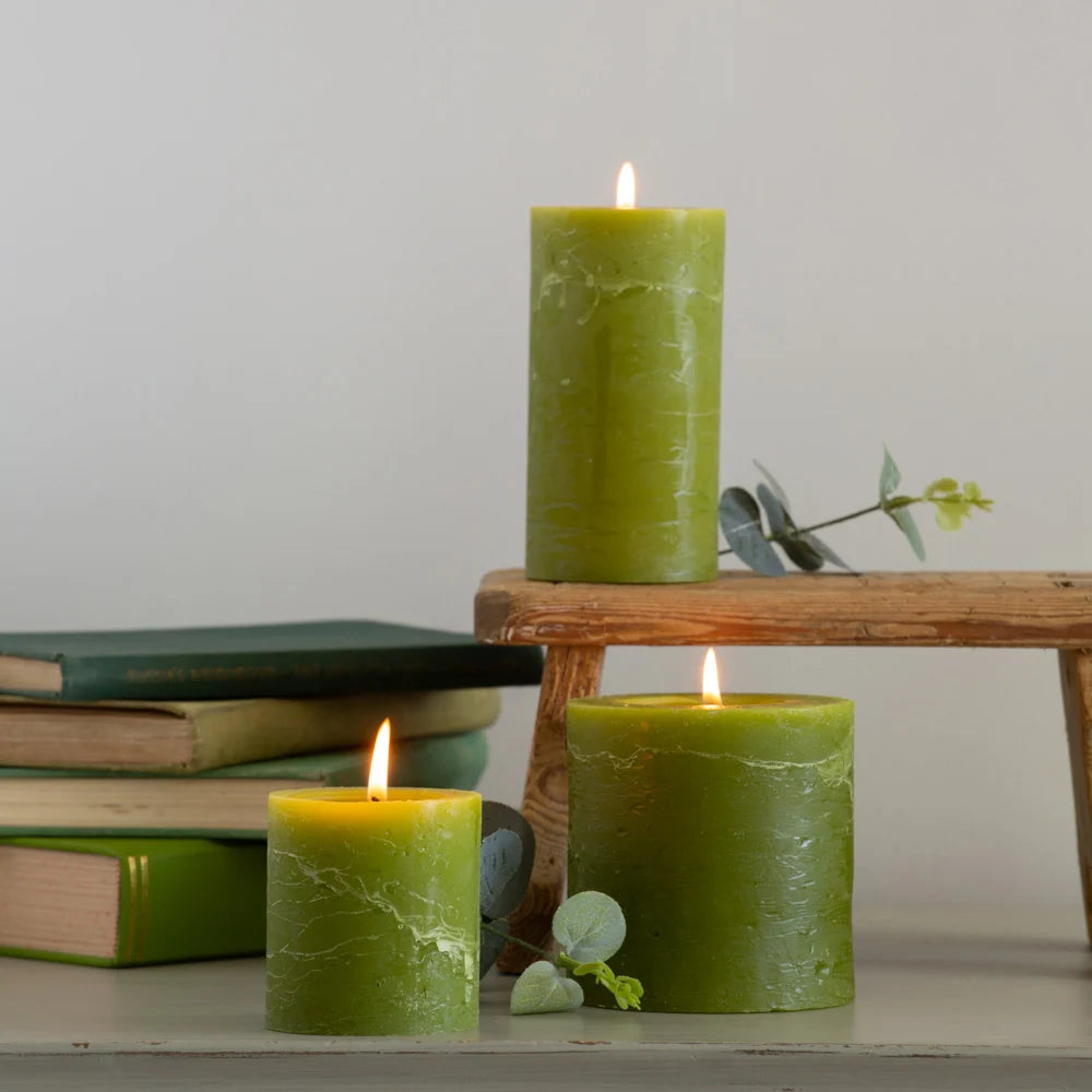 rustic fern green pillar candles