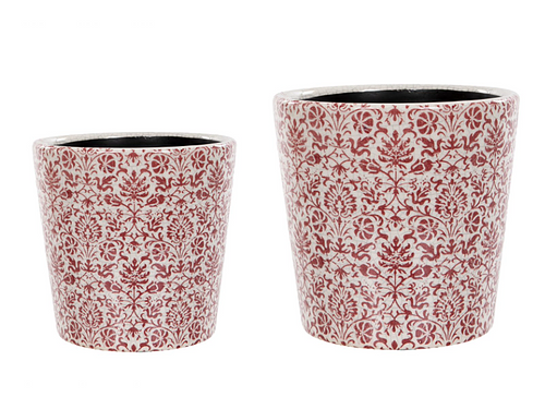 Red floral design plant pot 