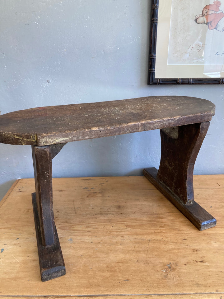 French Wooden Step Stool with dark oak stain, featuring oval ends, perfect as a side table or decorative display.