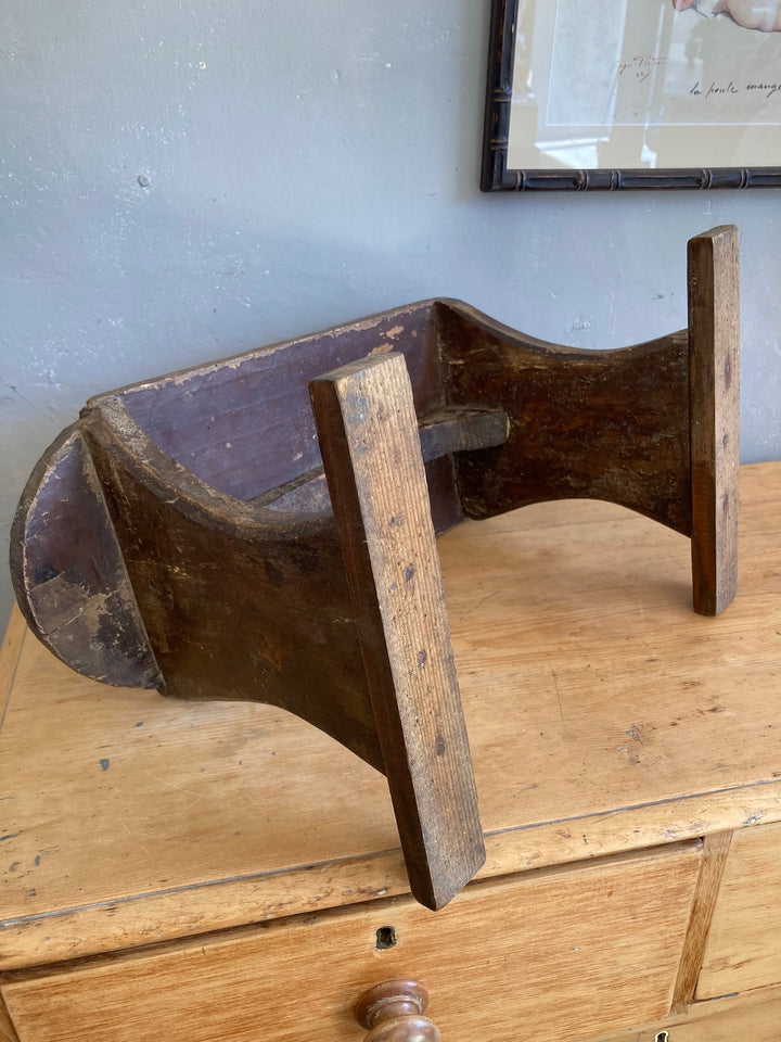 Rustic French wooden step stool in dark oak finish, perfect as a vintage side table or stylish display piece.