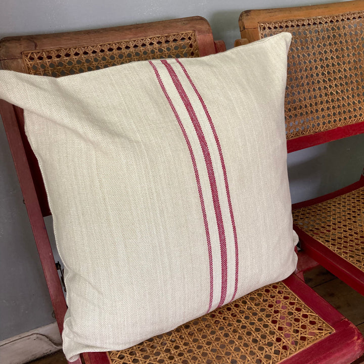 Red French Ticking cotton linen look Cushion