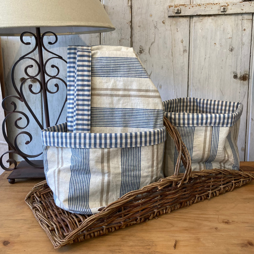 french style blue ticking fabric bread basket