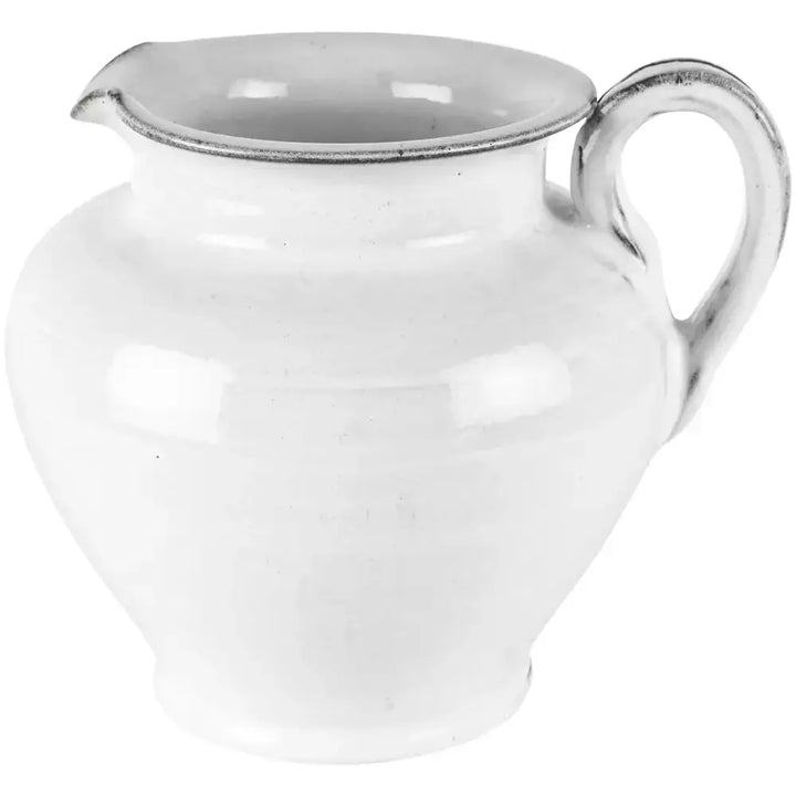 Handmade Short Glazed White Jug with Vintage Style for Rustic Home Decor