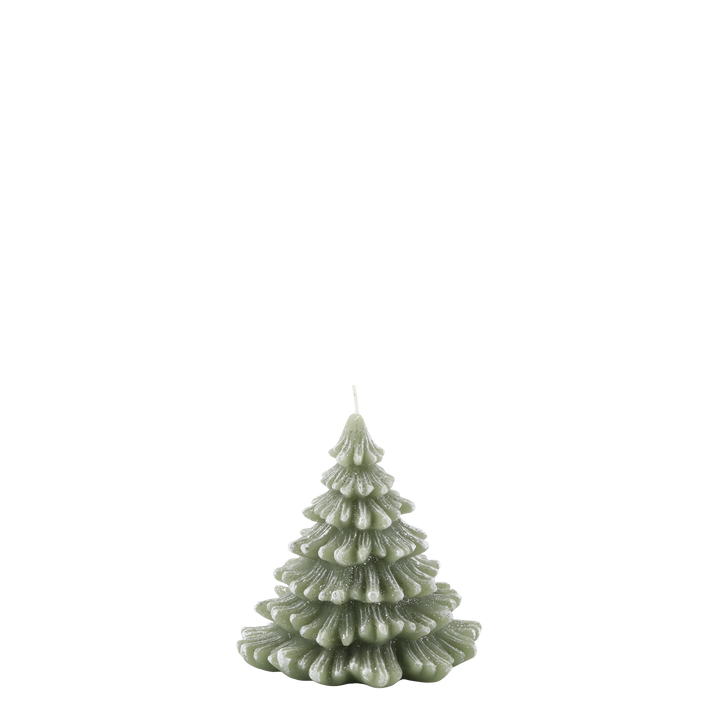 Green Christmas Tree Candle by Source for the Goose, adds festive sparkle to your home decor for the holiday season.