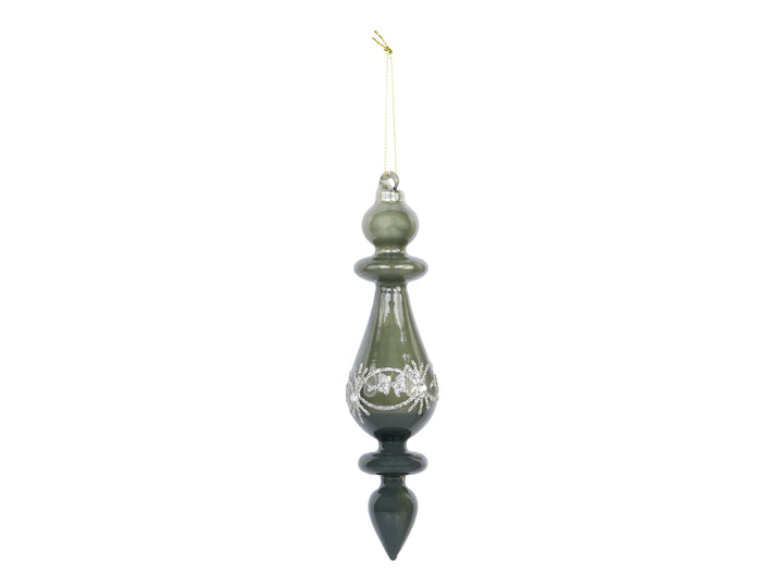 Green Glass Finial Ornament with silver glitter for sale at Source for the Goose 